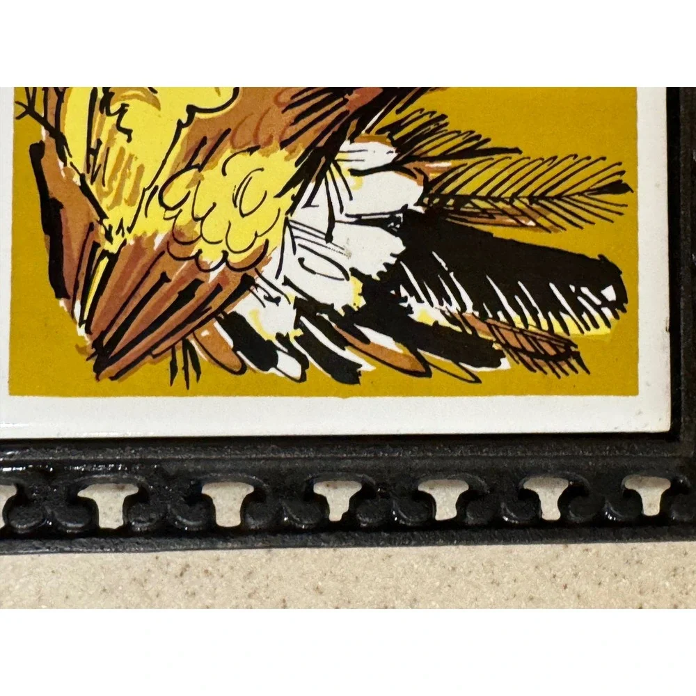 Holt Howard Cast Iron Rooster Ceramic Tile Footed Trivet 9.5